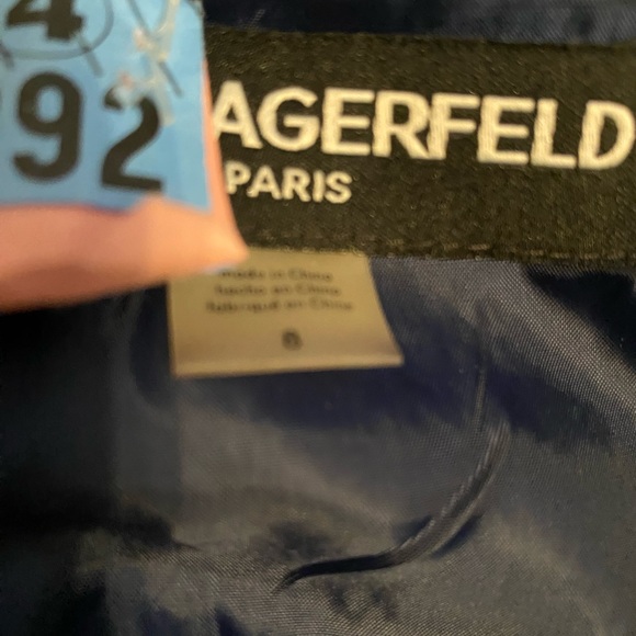 Karl Lagerfeld Paris classic tweed style sheath dress in medium blue. Size 8. - Picture 5 of 7